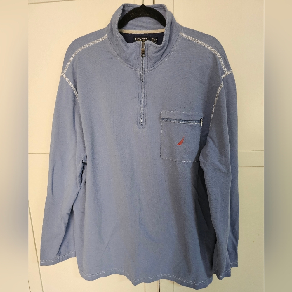 NAUTICA Men's XXL 2XL Light Blue 1/4 Zip Pullover Sweatshirt Terrific Condition